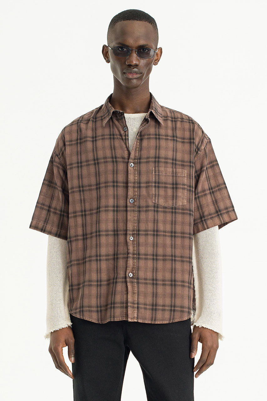 Menswear | Pigment-Dyed Check Shirt, Brown