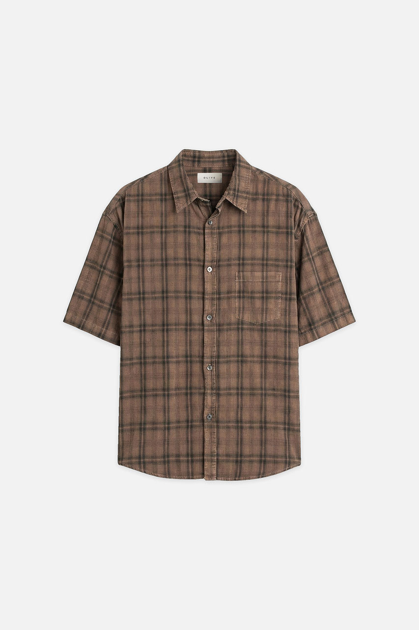 Menswear | Pigment-Dyed Check Shirt, Brown