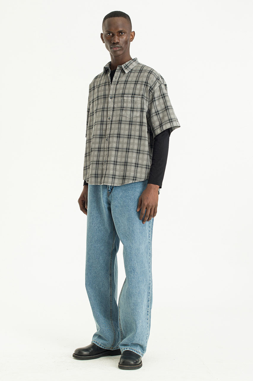 Menswear | Pigment-Dyed Check Shirt, Light Grey