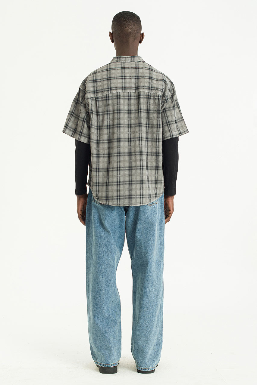 Menswear | Pigment-Dyed Check Shirt, Light Grey
