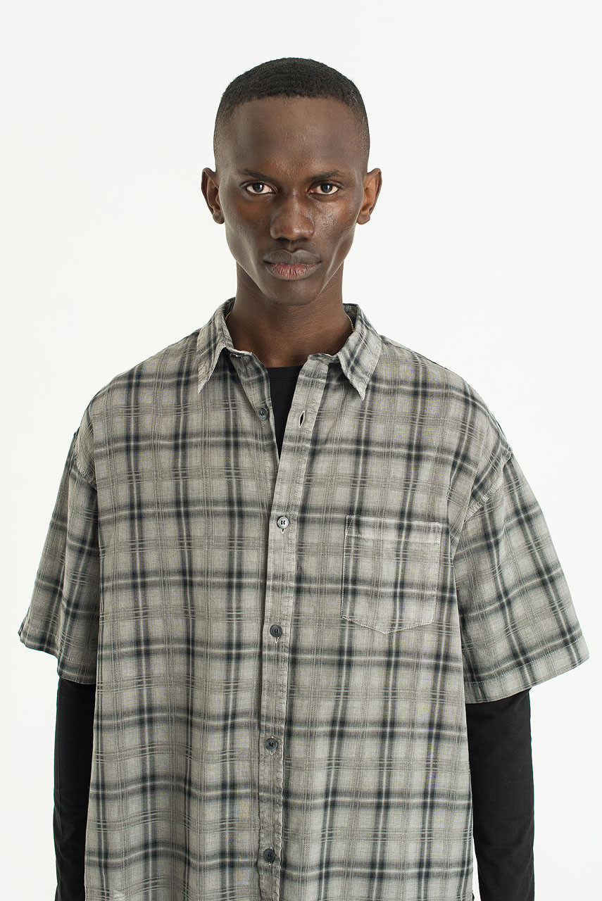 Menswear | Pigment-Dyed Check Shirt, Light Grey