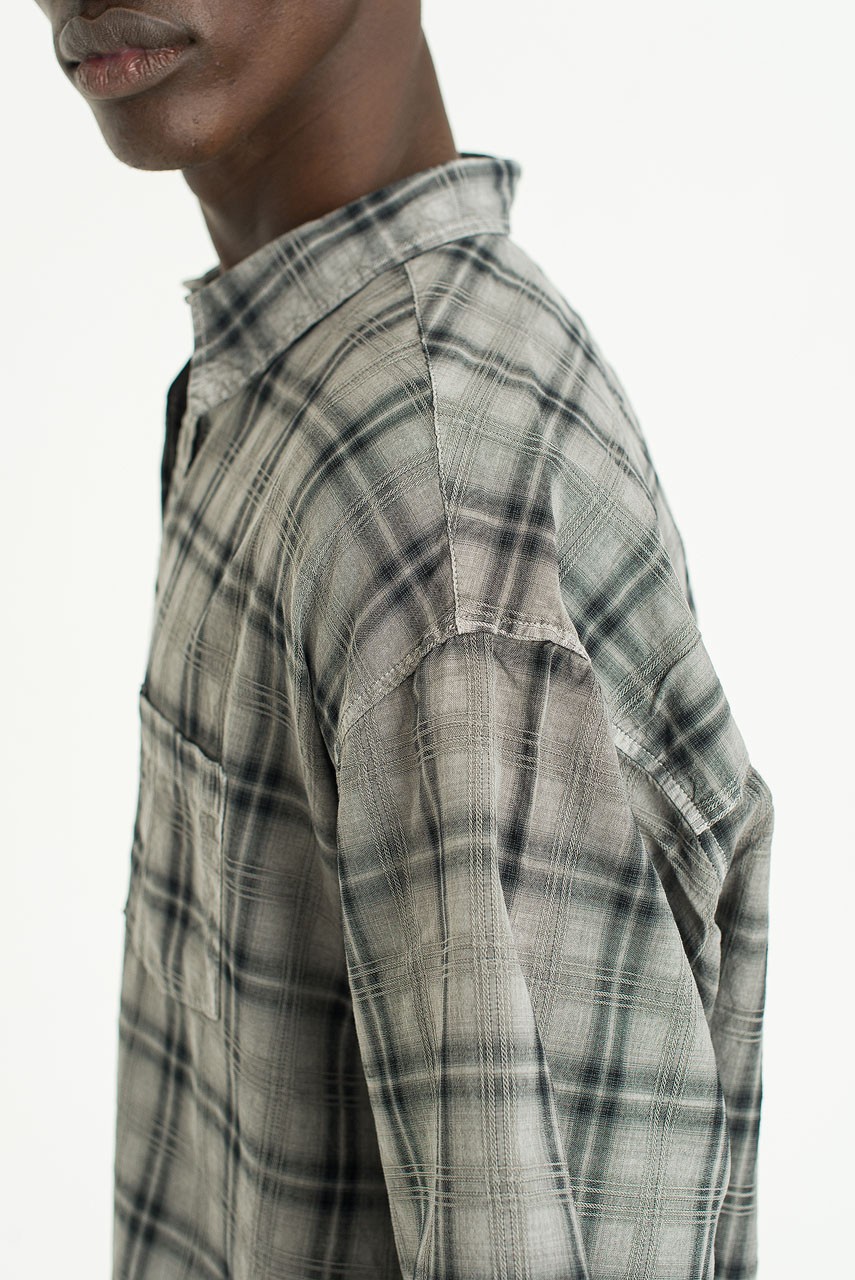 Menswear | Pigment-Dyed Check Shirt, Light Grey