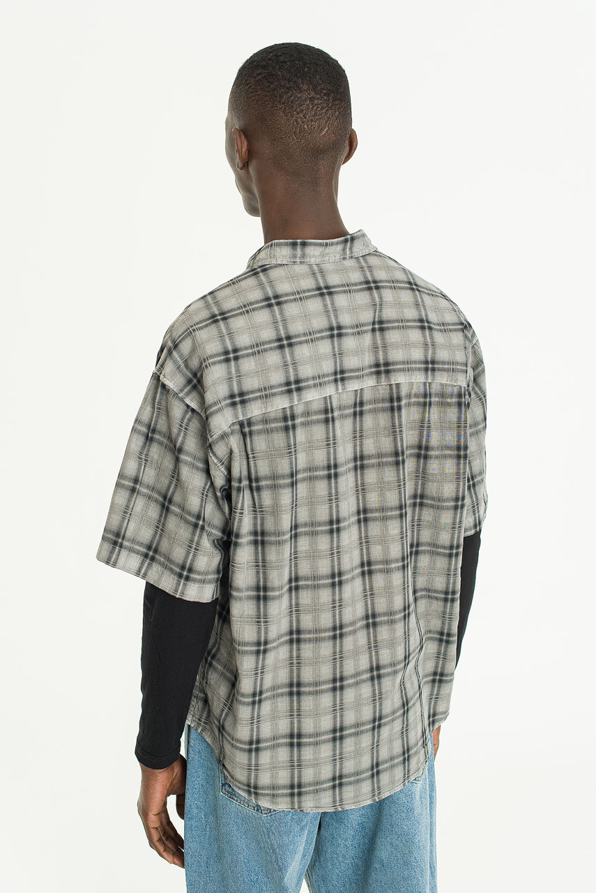 Menswear | Pigment-Dyed Check Shirt, Light Grey