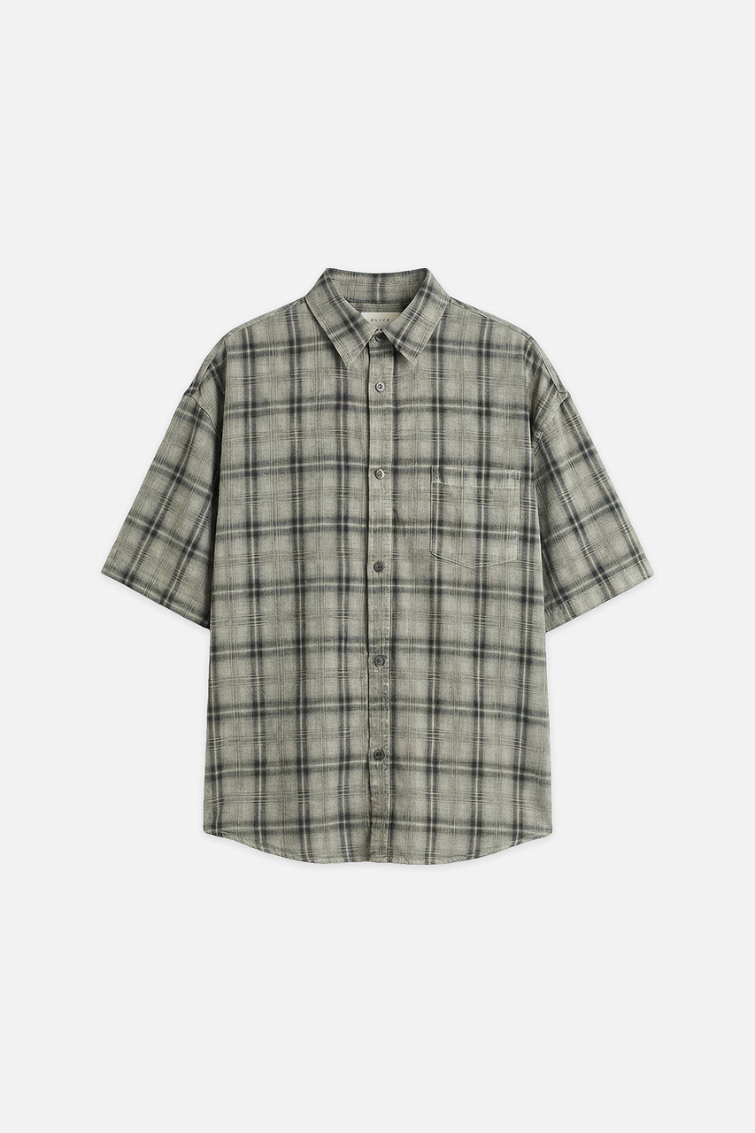 Menswear | Pigment-Dyed Check Shirt, Light Grey