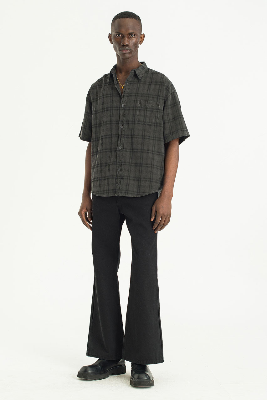 Menswear | Pigment-Dyed Check Shirt, Charcoal