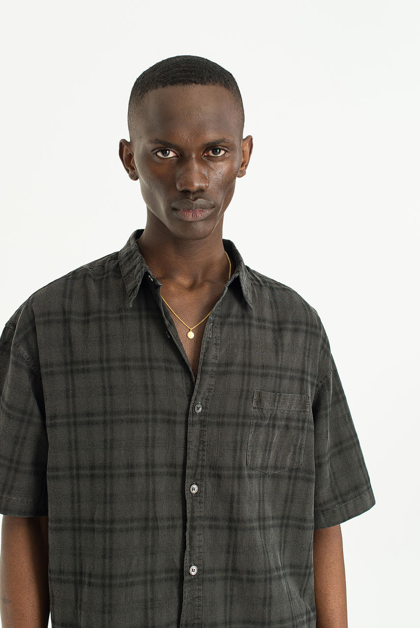 Menswear | Pigment-Dyed Check Shirt, Charcoal