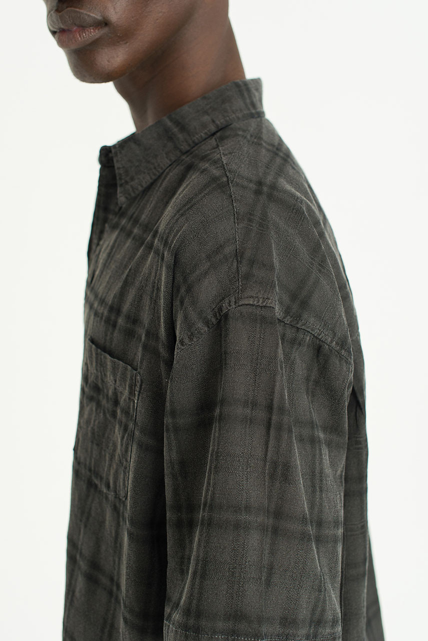 Menswear | Pigment-Dyed Check Shirt, Charcoal