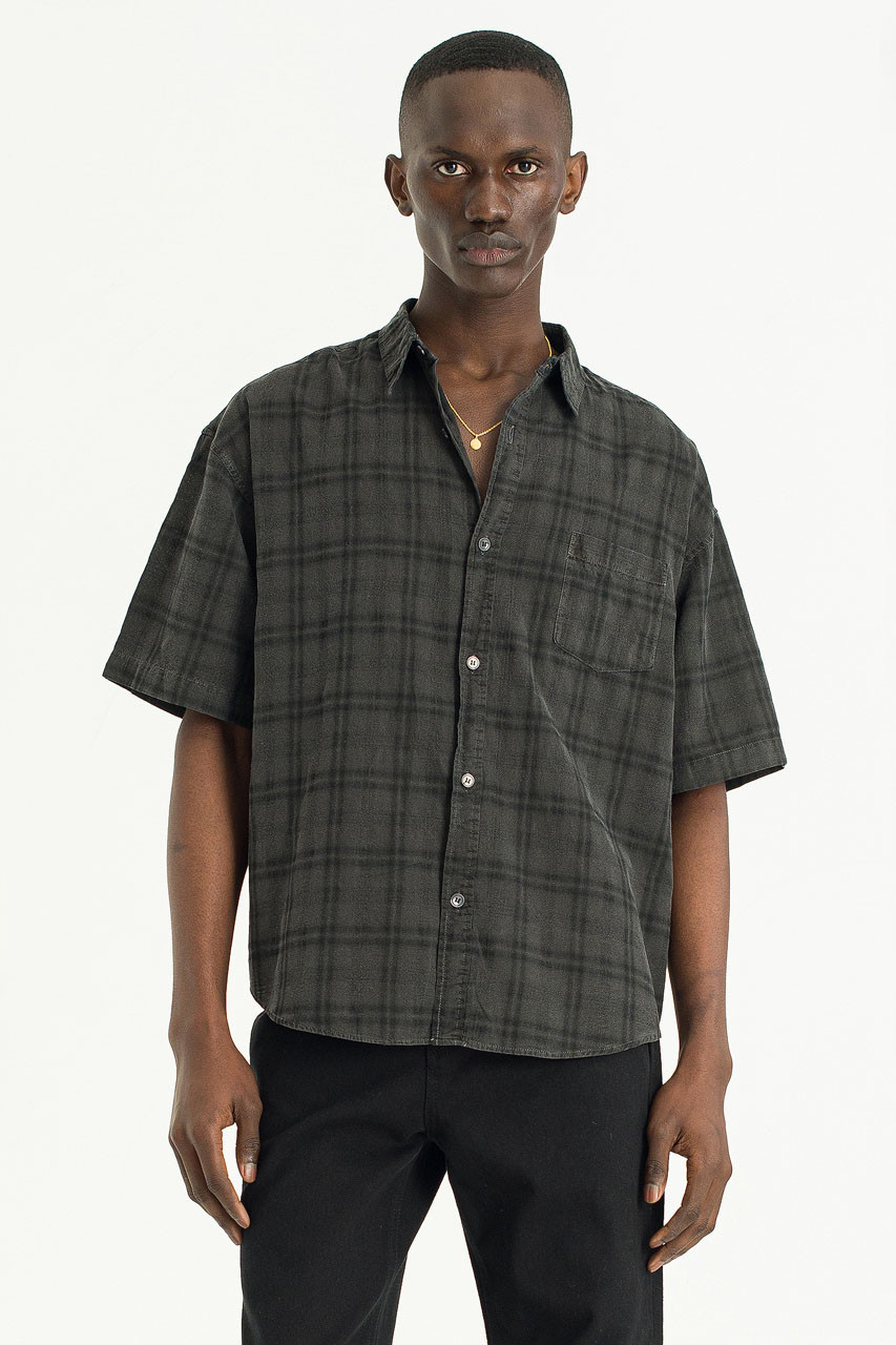 Menswear | Pigment-Dyed Check Shirt, Charcoal