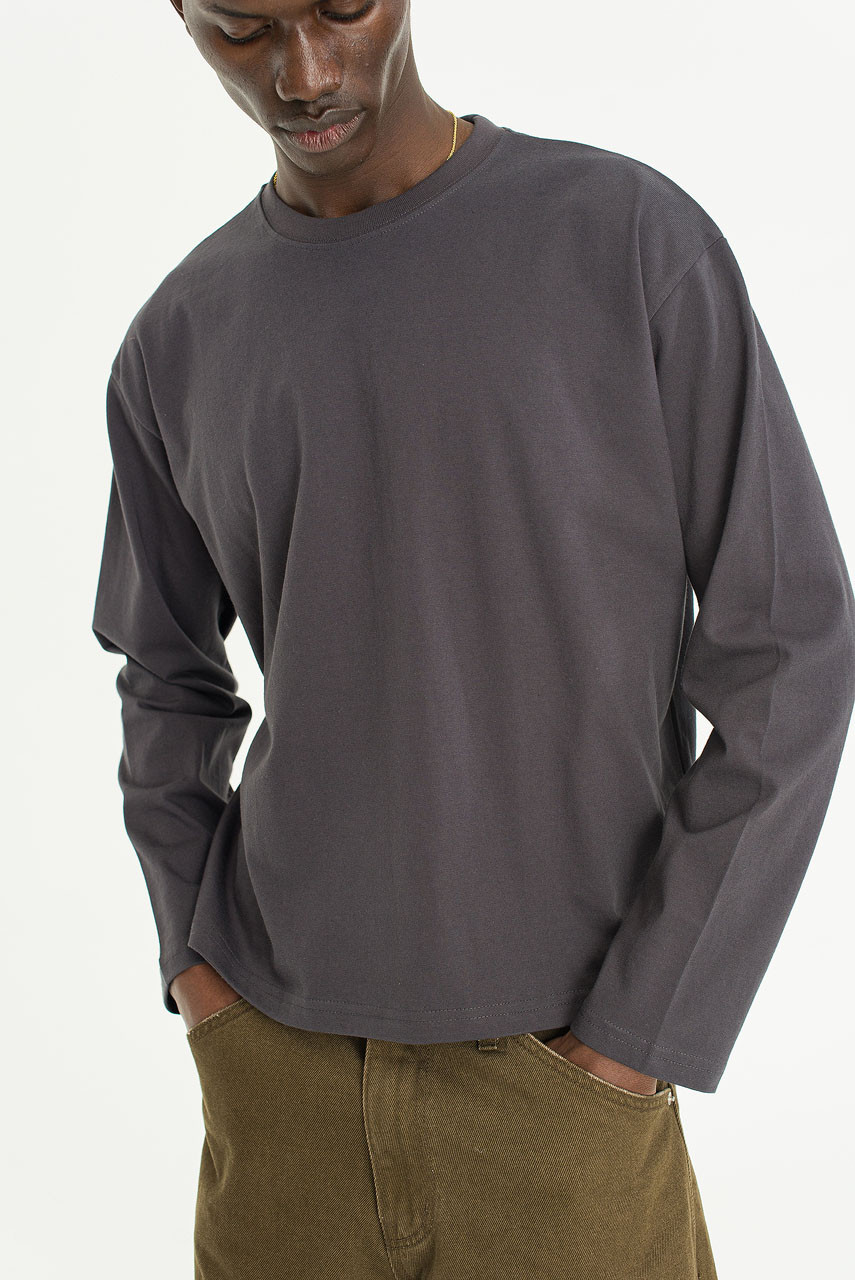 Menswear | Cropped Long-Sleeve Tee, Charcoal