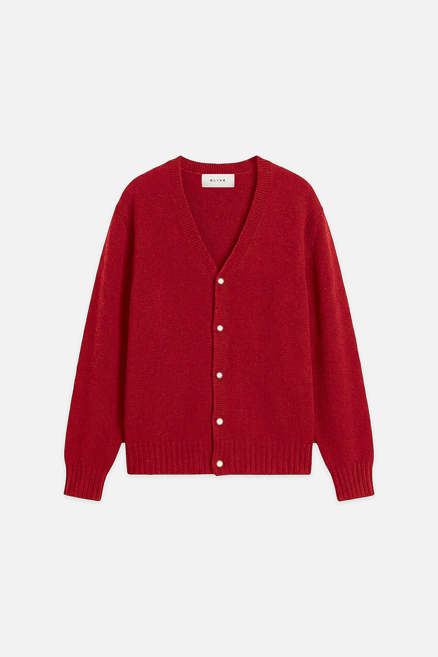 Menswear | Fine Wool Cardigan, Red