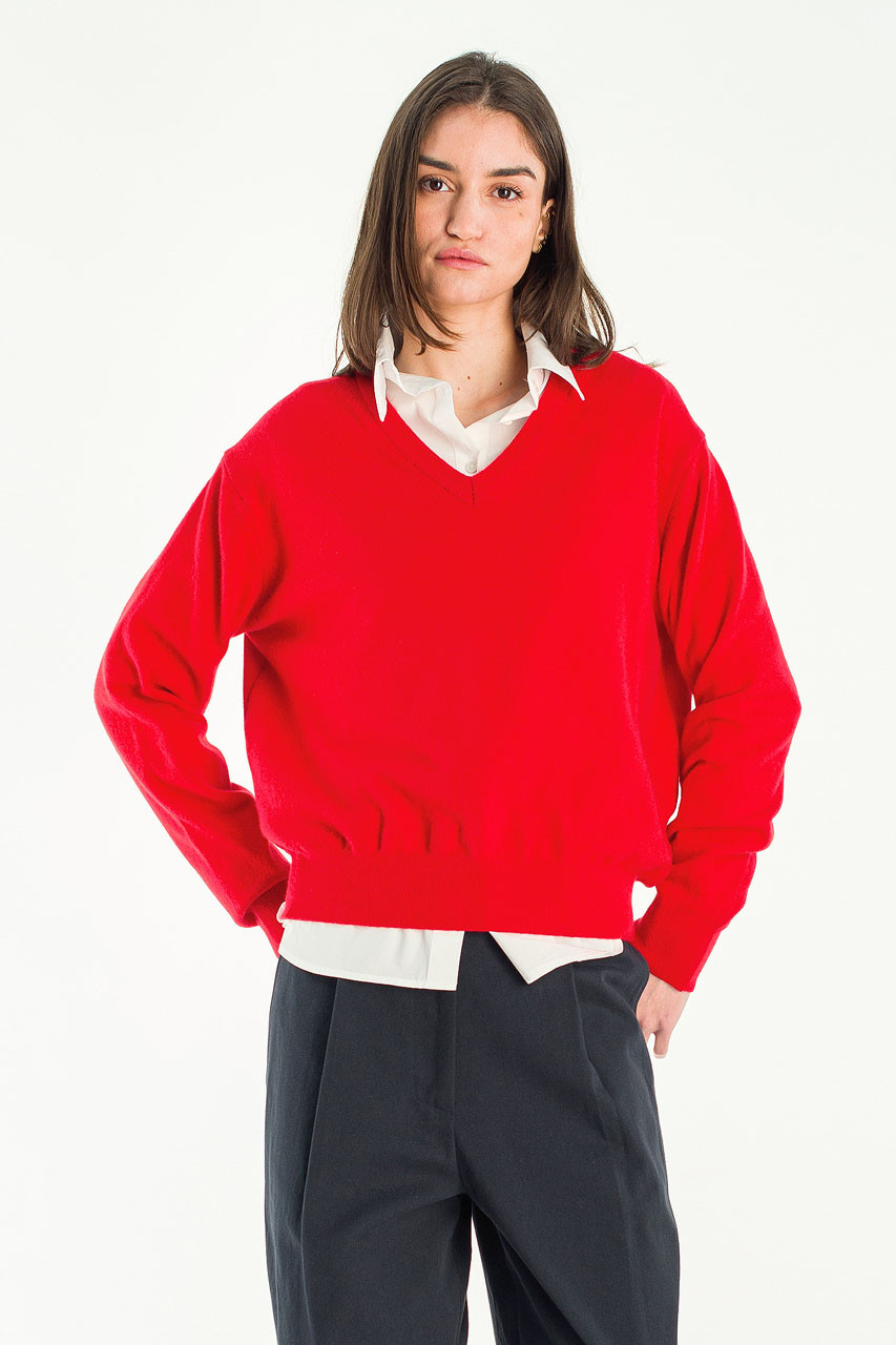 Ever V Neck Jumper, Red