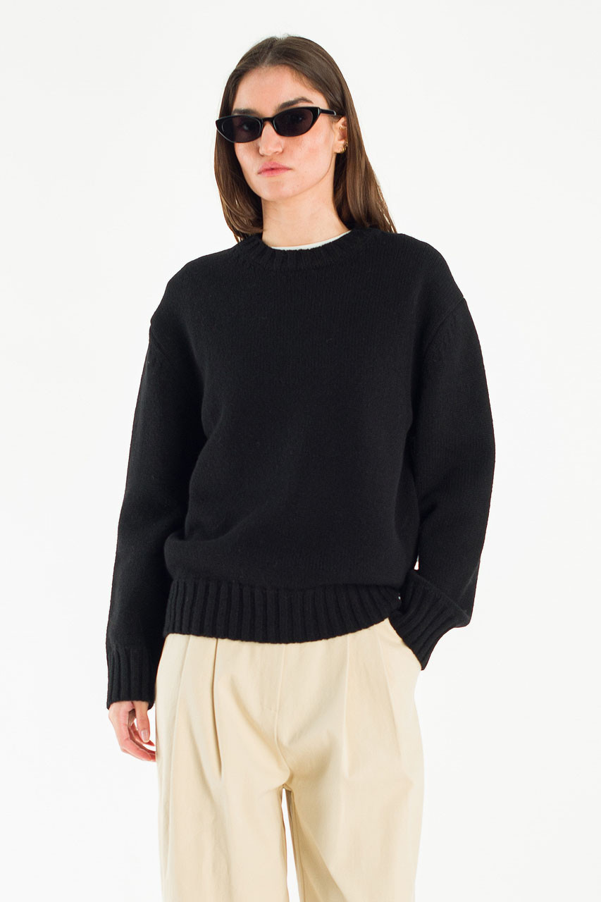 Aire Wool Crew Neck Jumper, Black