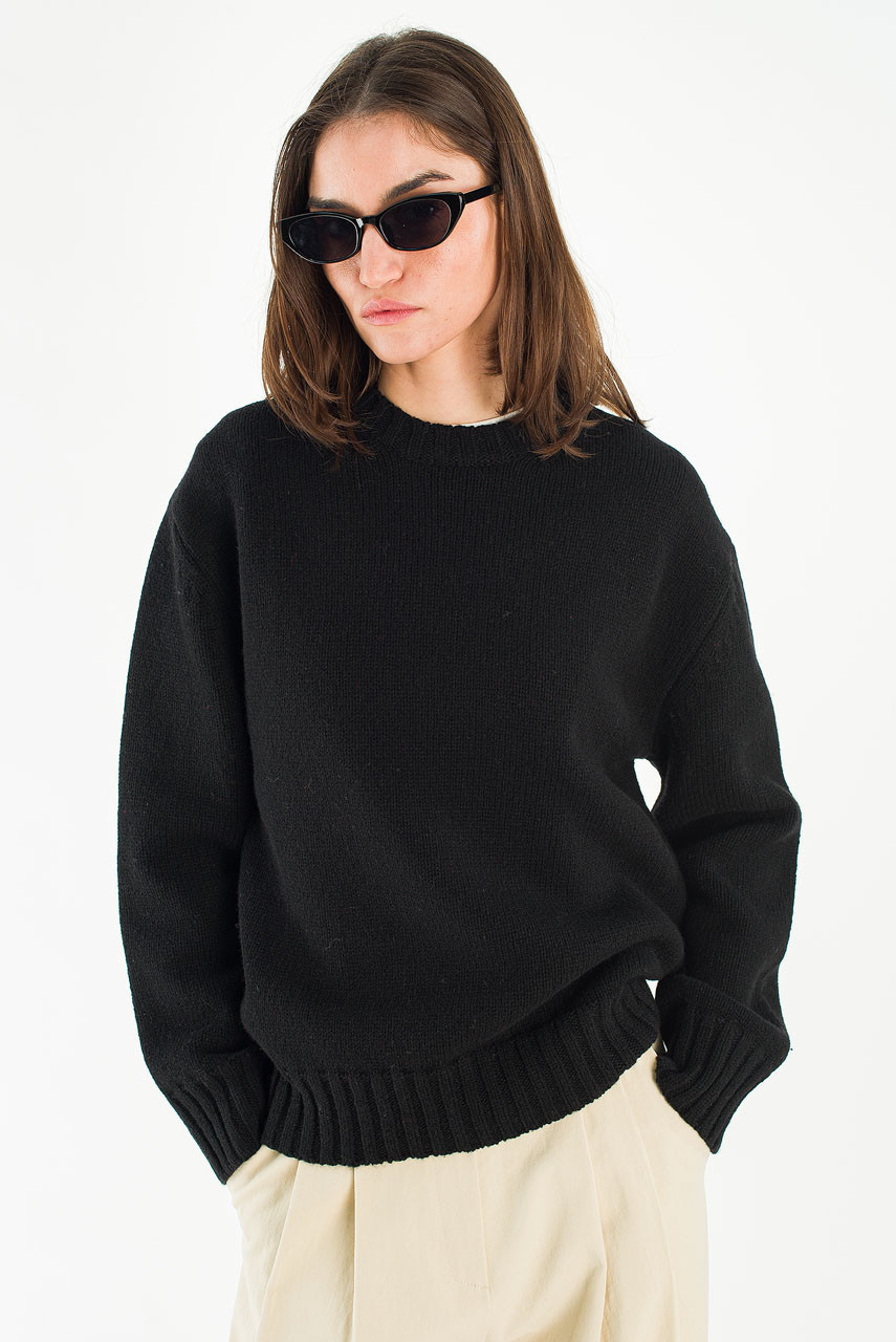 Aire Wool Crew Neck Jumper, Black