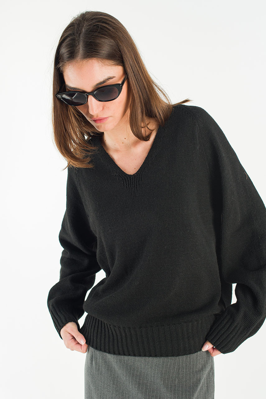 Lily V Neck Jumper, Black