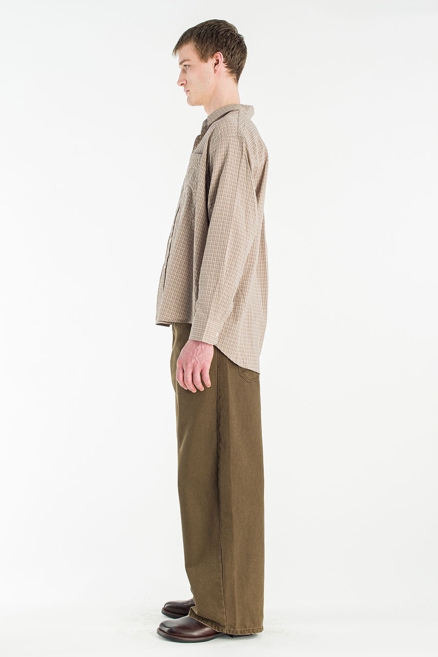 Menswear | Check Seersucker Shirt, Dark Beige
