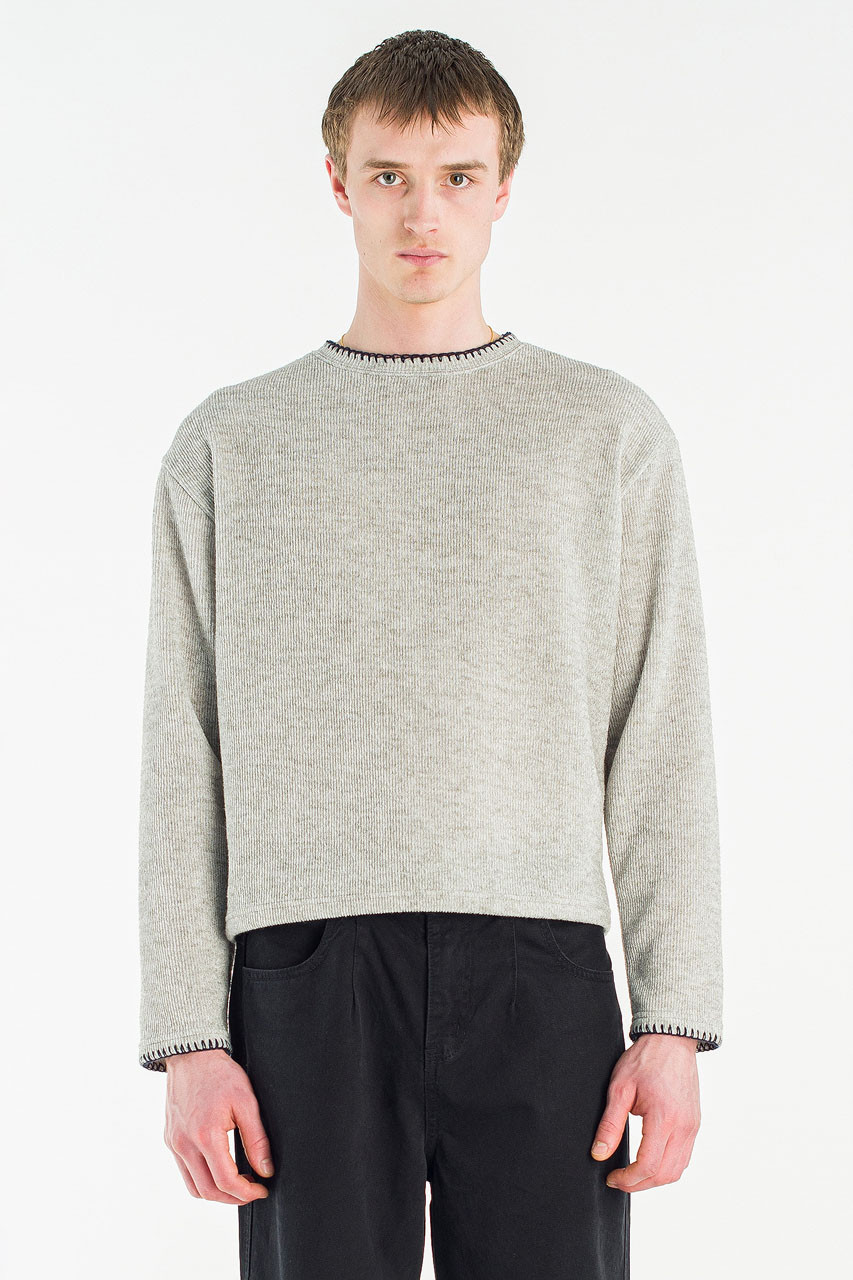Menswear | Stitch Knitted Crop Tee, Melange Grey