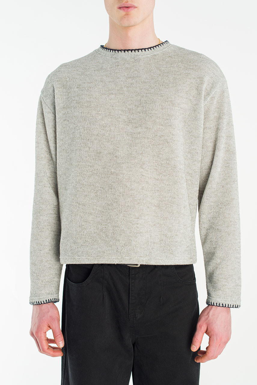 Menswear | Stitch Knitted Crop Tee, Melange Grey