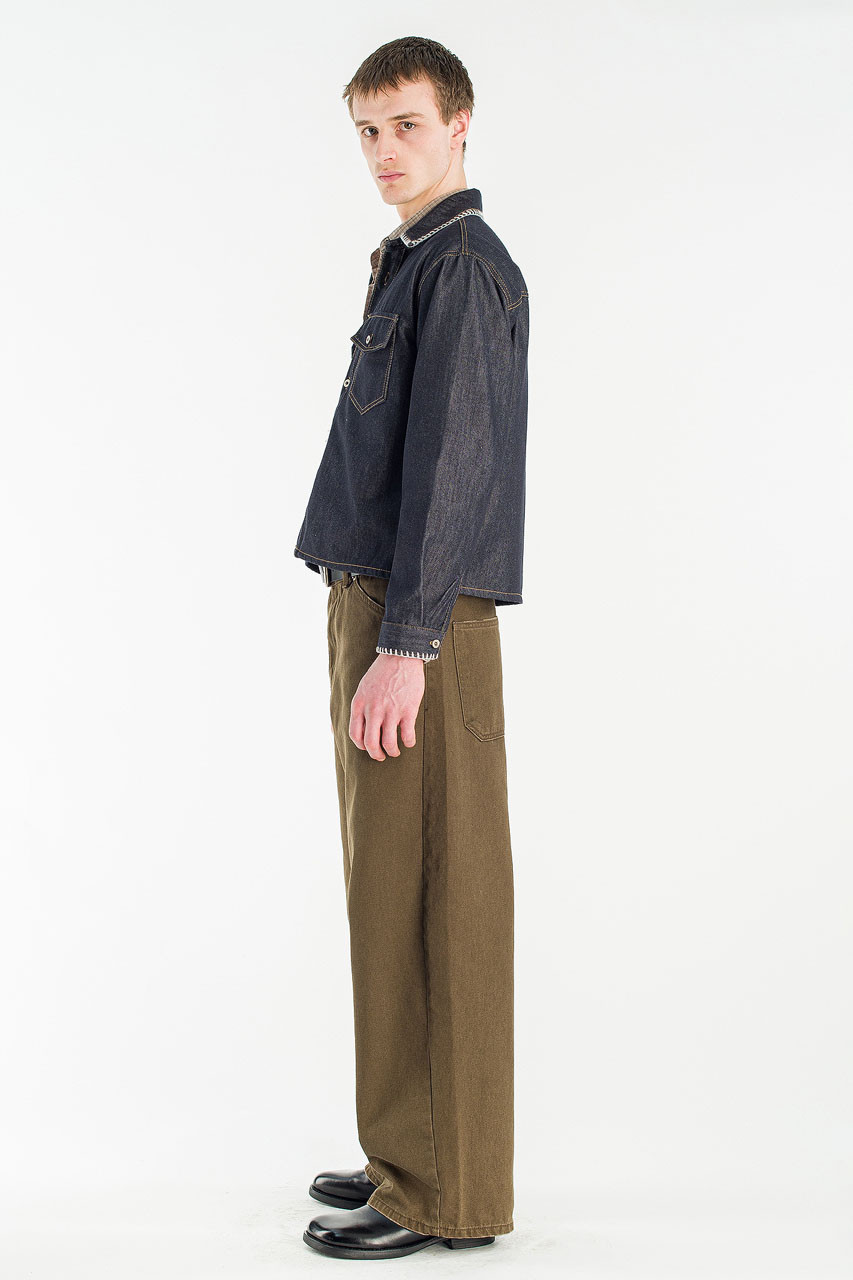 Menswear | Stitch Denim Crop Shirt, Indigo