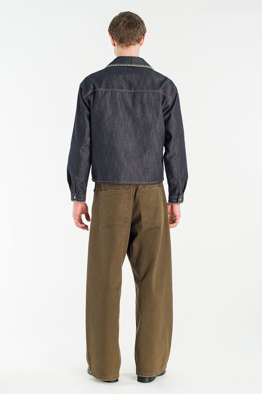 Menswear | Stitch Denim Crop Shirt, Indigo