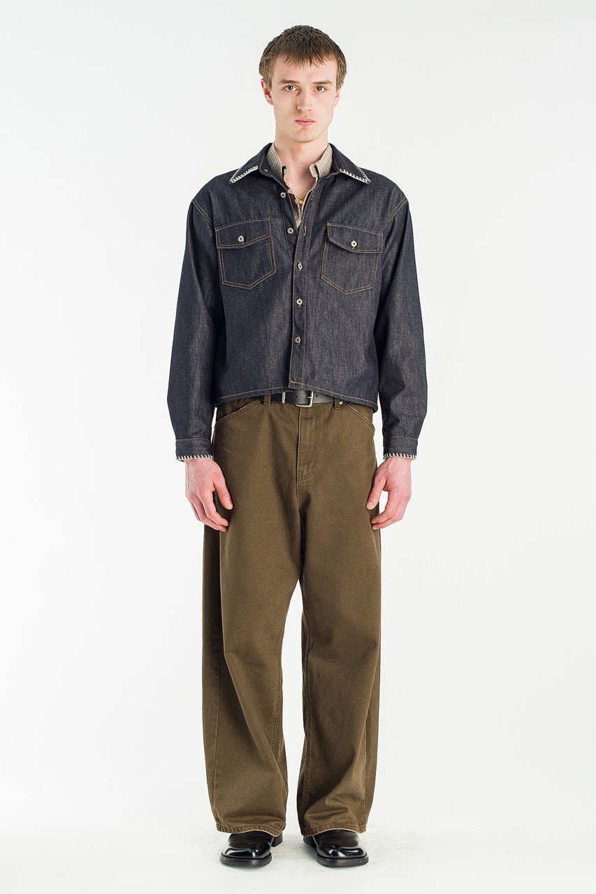 Menswear | Stitch Denim Crop Shirt, Indigo