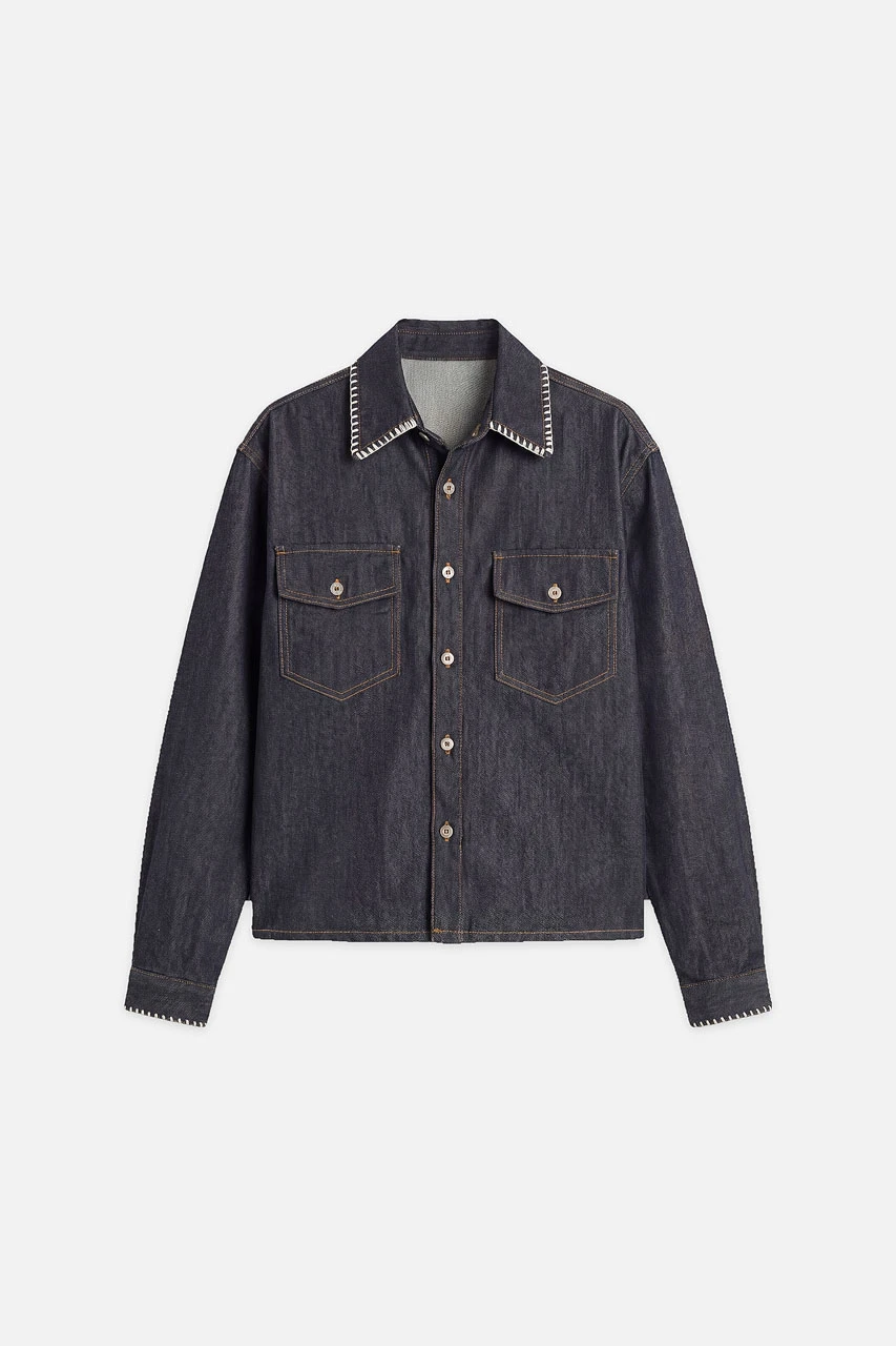 Menswear | Stitch Denim Crop Shirt, Indigo