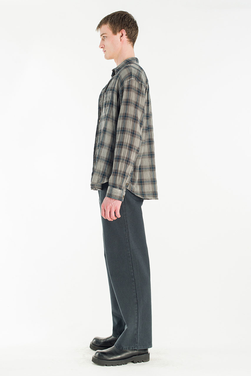 Menswear | Long-Sleeve Pigment-Dyed Check Shirt, Dark Blue
