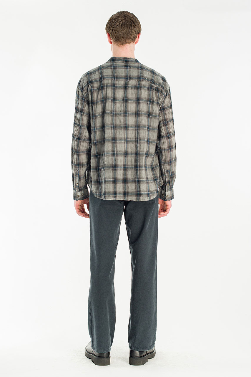 Menswear | Long-Sleeve Pigment-Dyed Check Shirt, Dark Blue