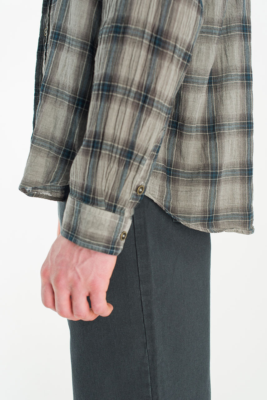 Menswear | Long-Sleeve Pigment-Dyed Check Shirt, Dark Blue