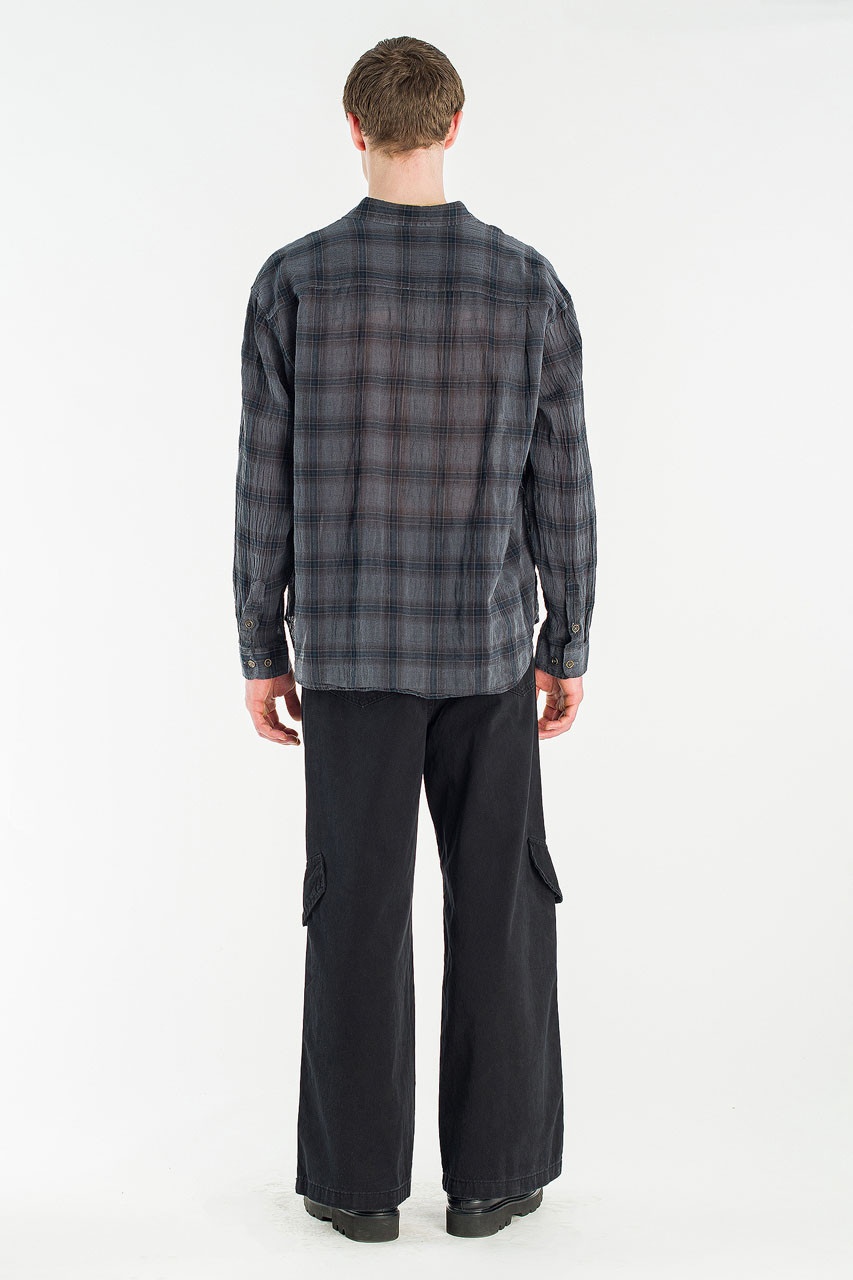 Menswear | Long-Sleeve Pigment-Dyed Check Shirt, Navy