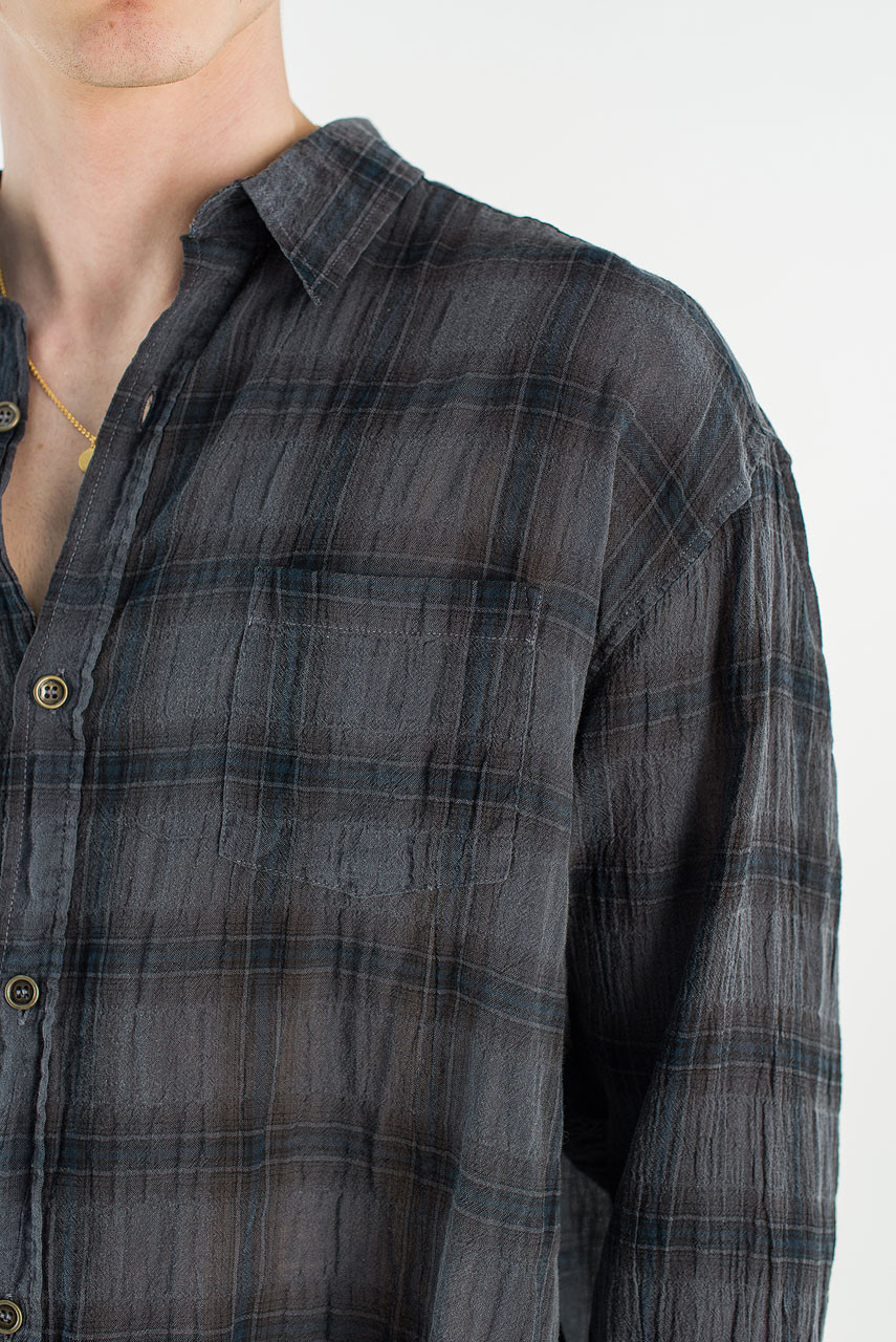 Menswear | Long-Sleeve Pigment-Dyed Check Shirt, Navy