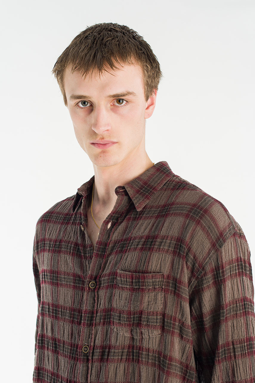 Menswear | Long-Sleeve Pigment-Dyed Check Shirt, Brown