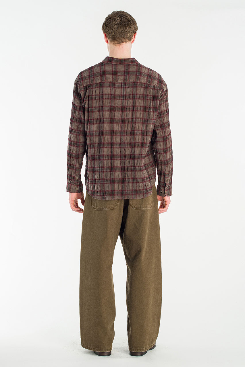 Menswear | Long-Sleeve Pigment-Dyed Check Shirt, Brown