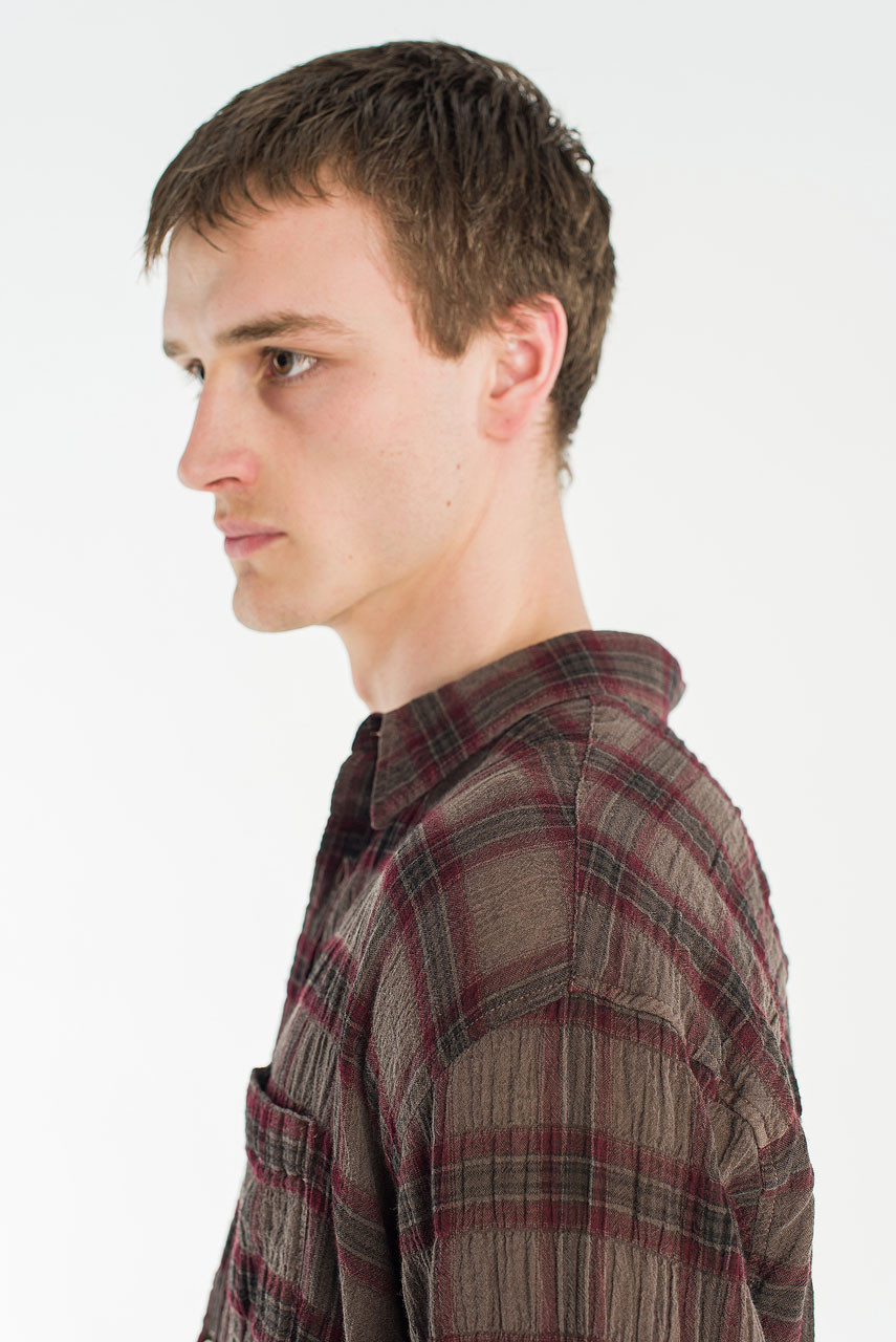 Menswear | Long-Sleeve Pigment-Dyed Check Shirt, Brown