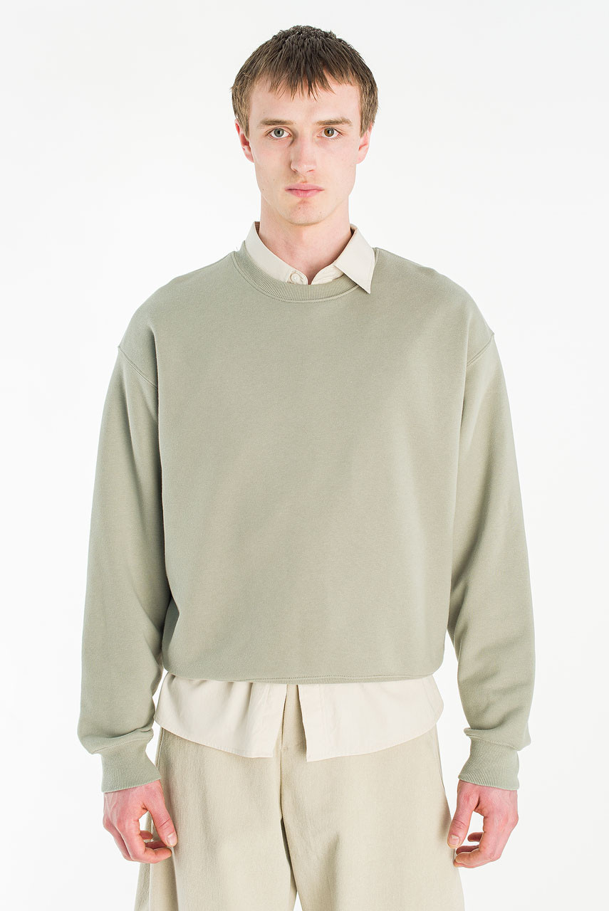 Menswear | Cropped Mid-Weight Sweatshirt, Khaki
