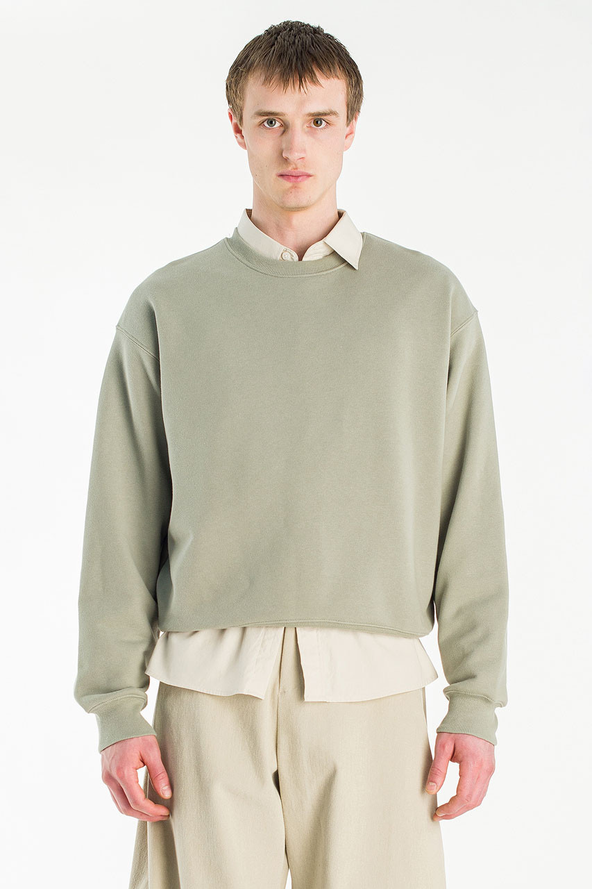 Menswear | Cropped Mid-Weight Sweatshirt, Khaki