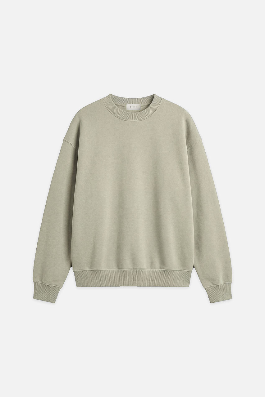 Menswear | Cropped Mid-Weight Sweatshirt, Khaki