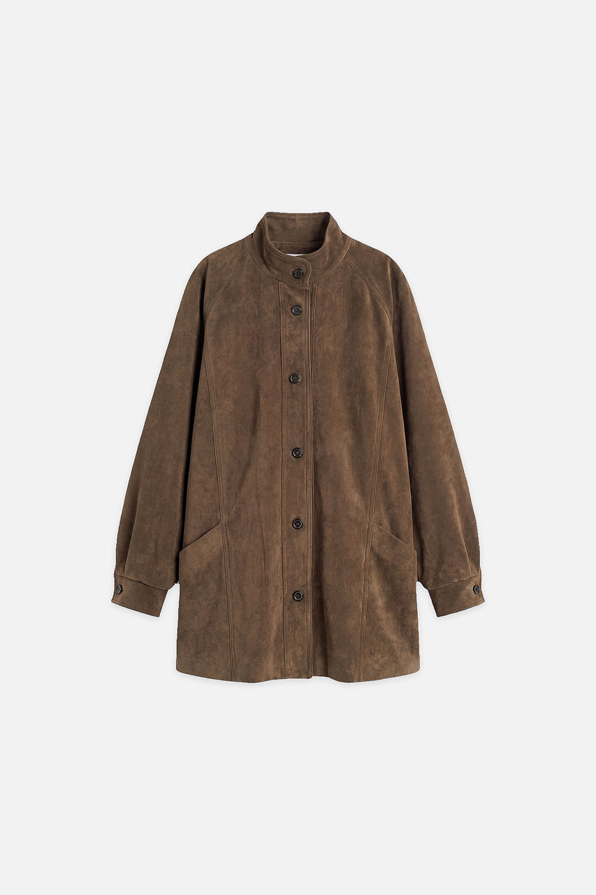 Henry Faux Suede Boxy Jacket, Khaki