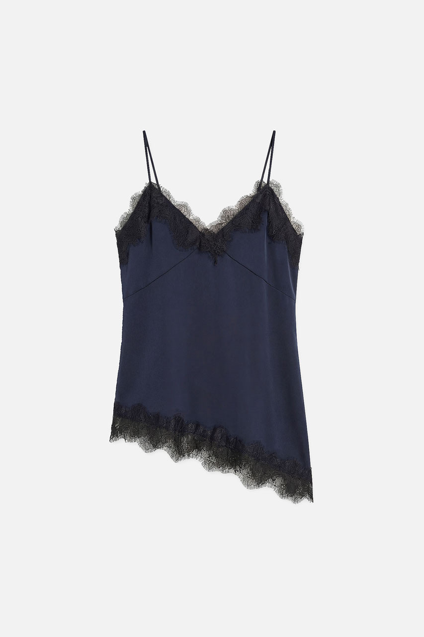 Lily Satin Top, Navy