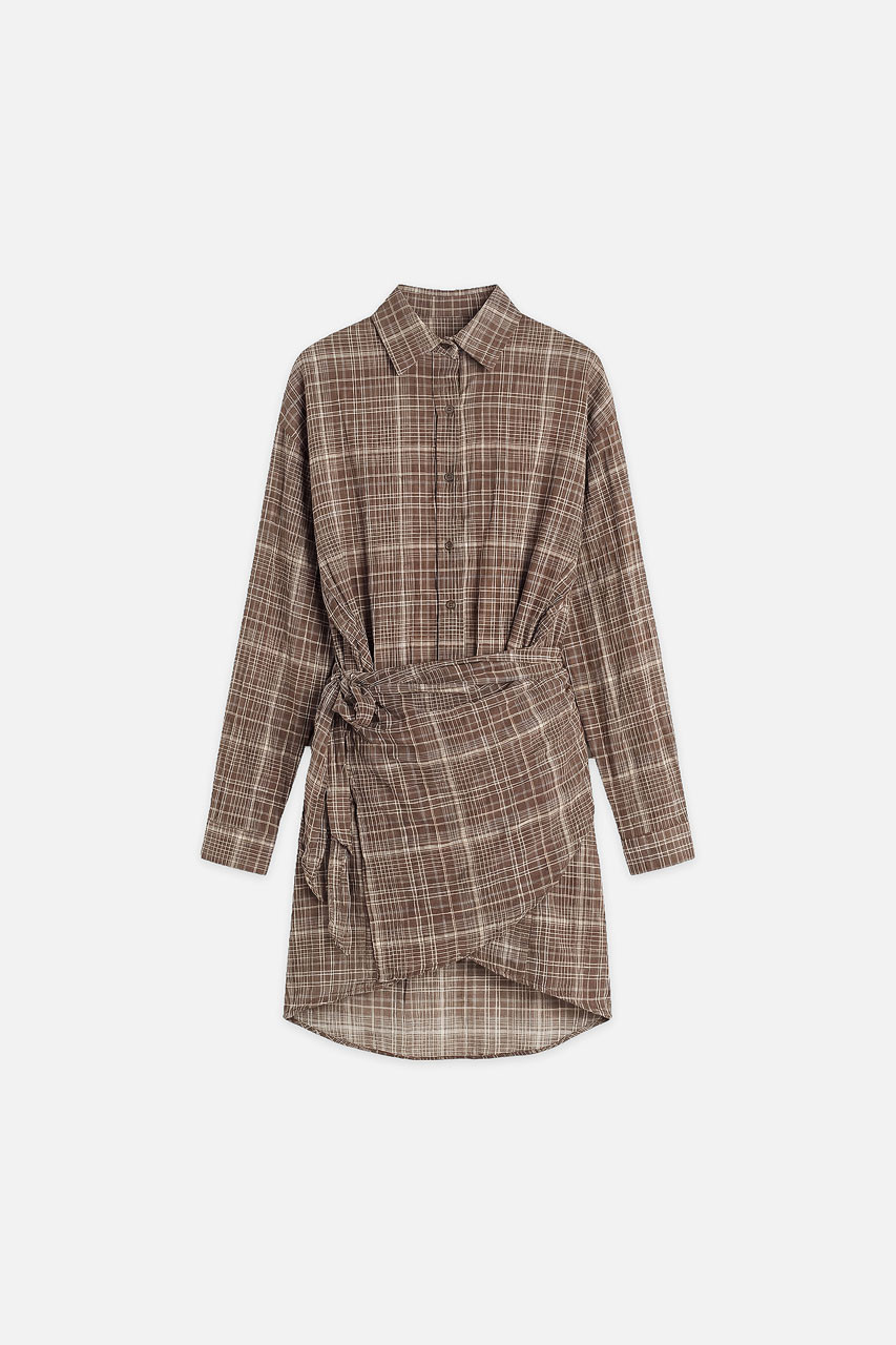 Bea Check Wrap Dress, Brown