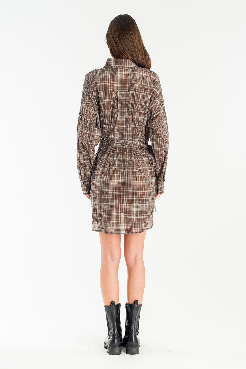 Bea Check Wrap Dress, Brown