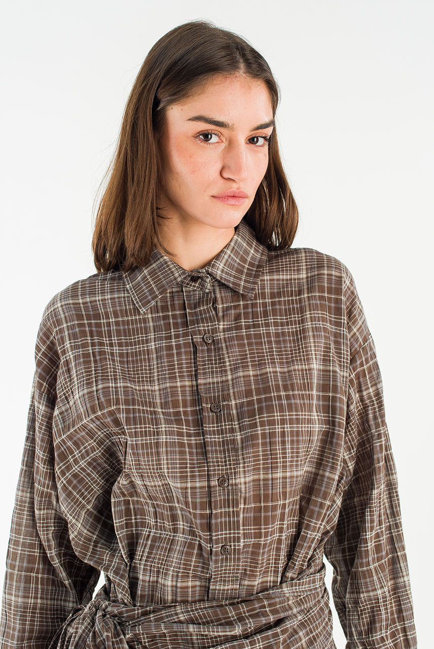 Bea Check Wrap Dress, Brown