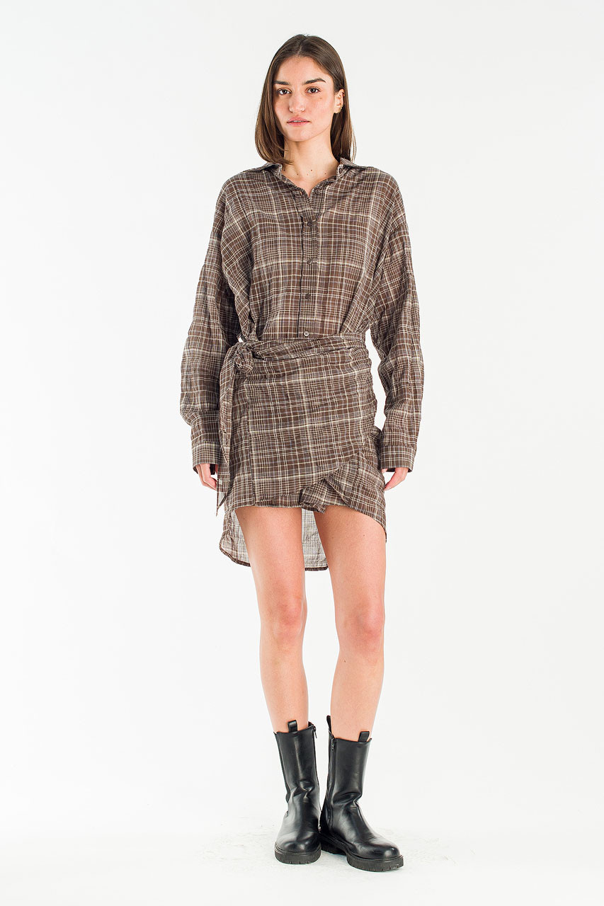 Bea Check Wrap Dress, Brown