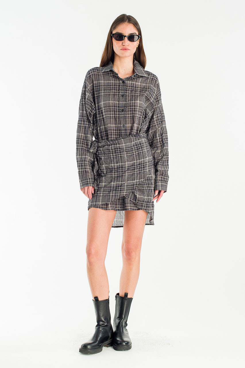 Bea Check Wrap Dress, Black