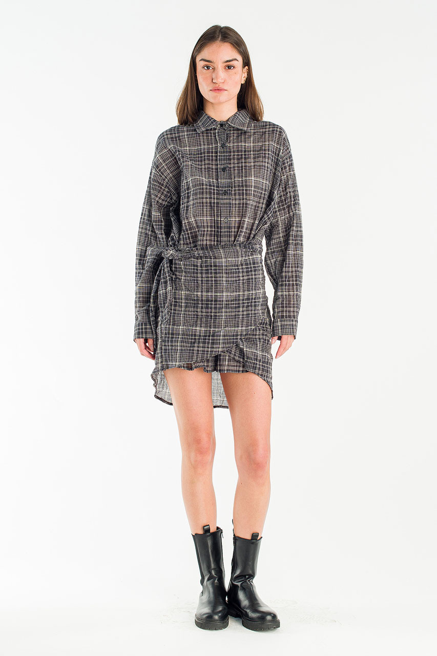 Bea Check Wrap Dress, Black