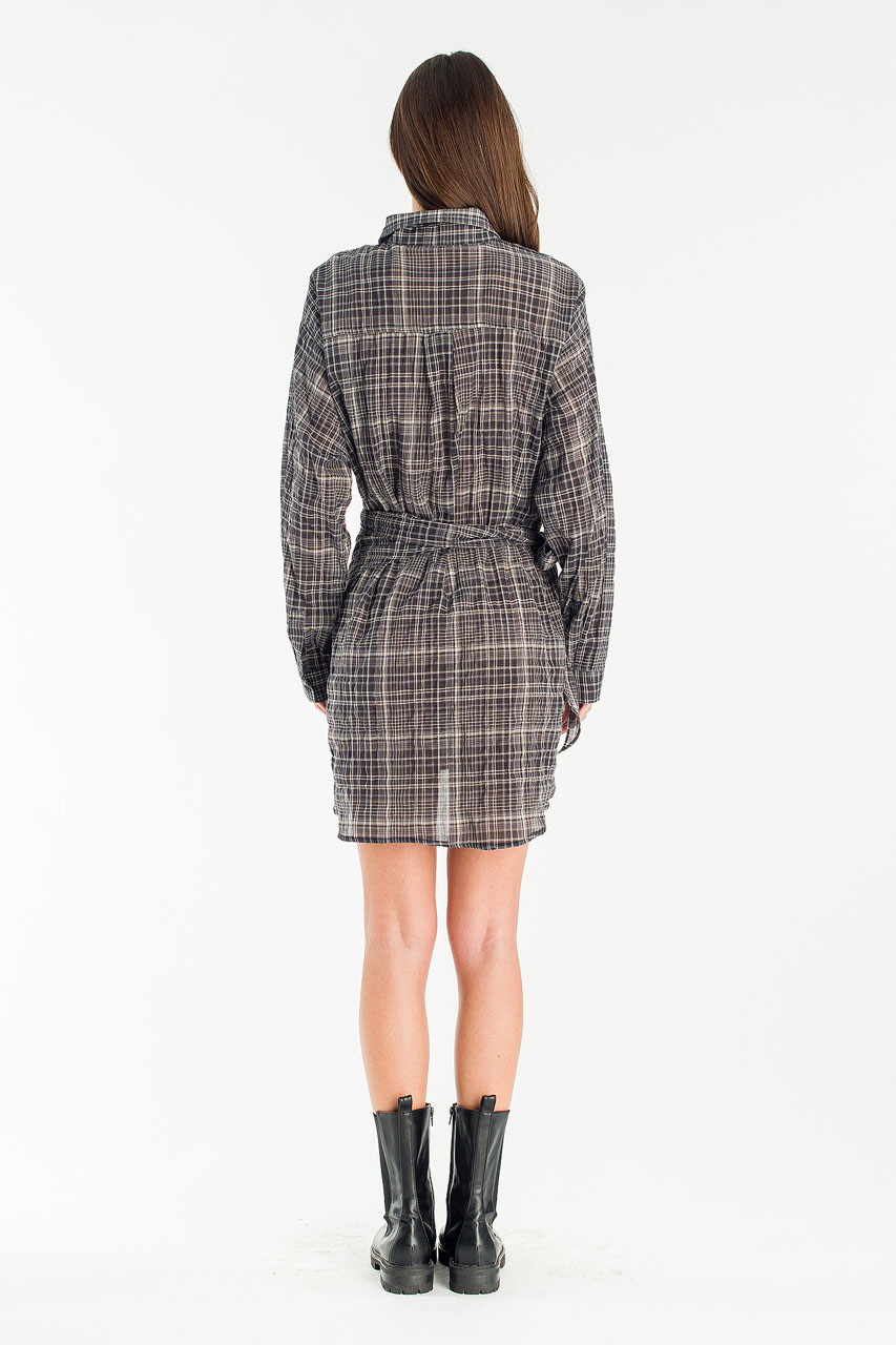 Bea Check Wrap Dress, Black