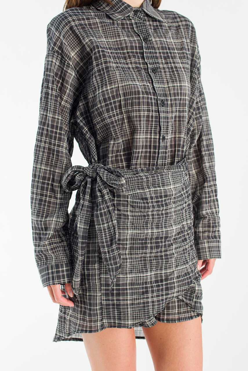 Bea Check Wrap Dress, Black