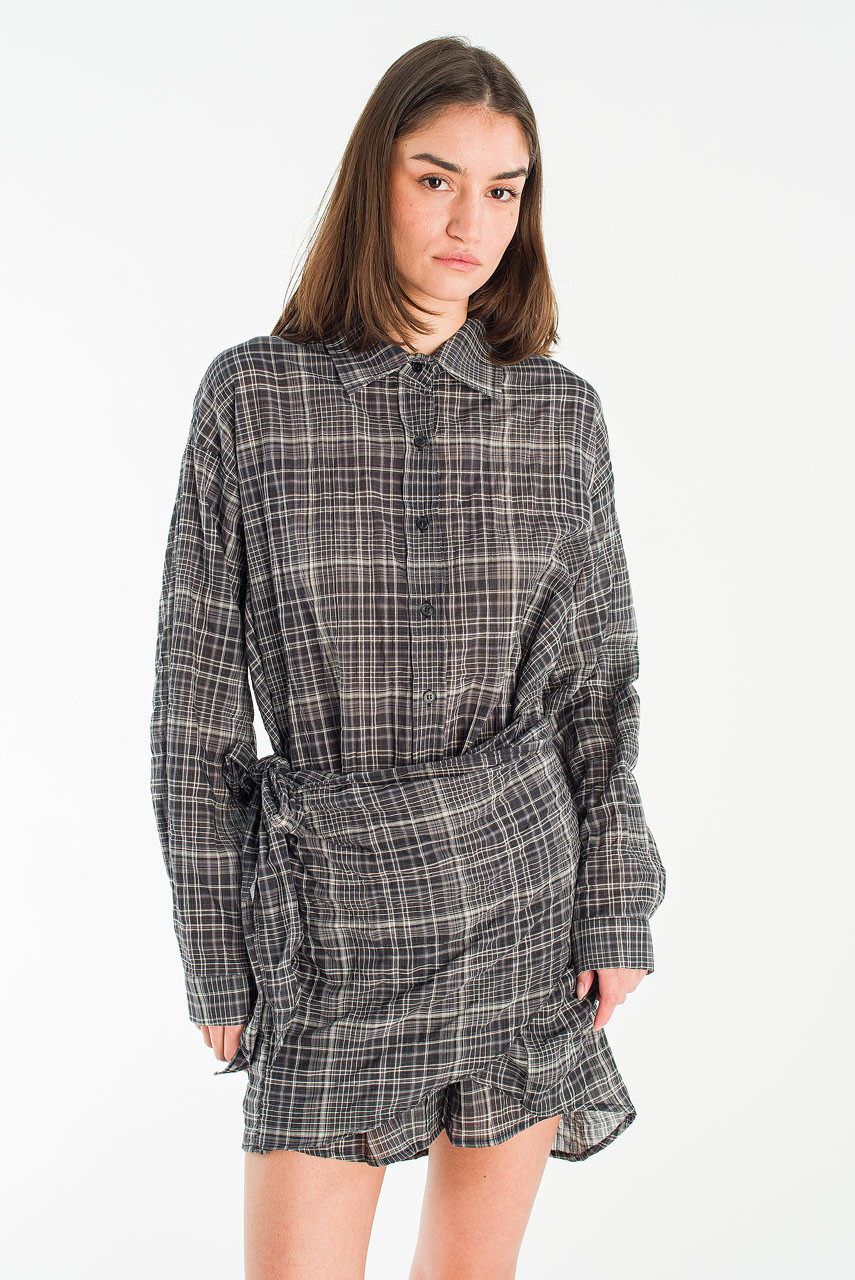 Bea Check Wrap Dress, Black