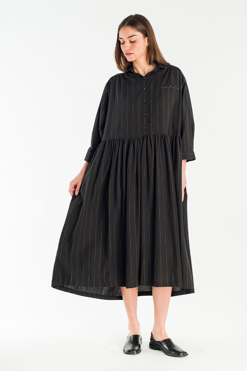 Lea Boxy Pin Stripe Dress, Black