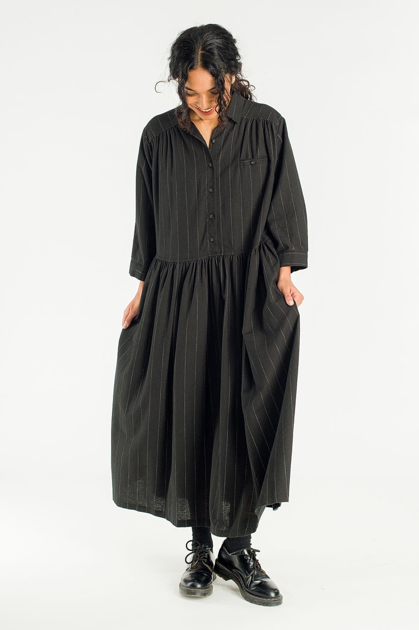 Lea Boxy Pin Stripe Dress, Black