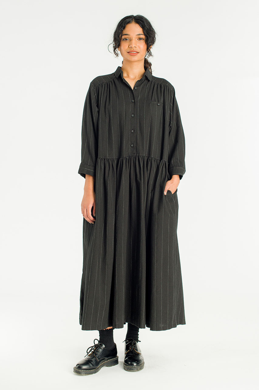 Lea Boxy Pin Stripe Dress, Black